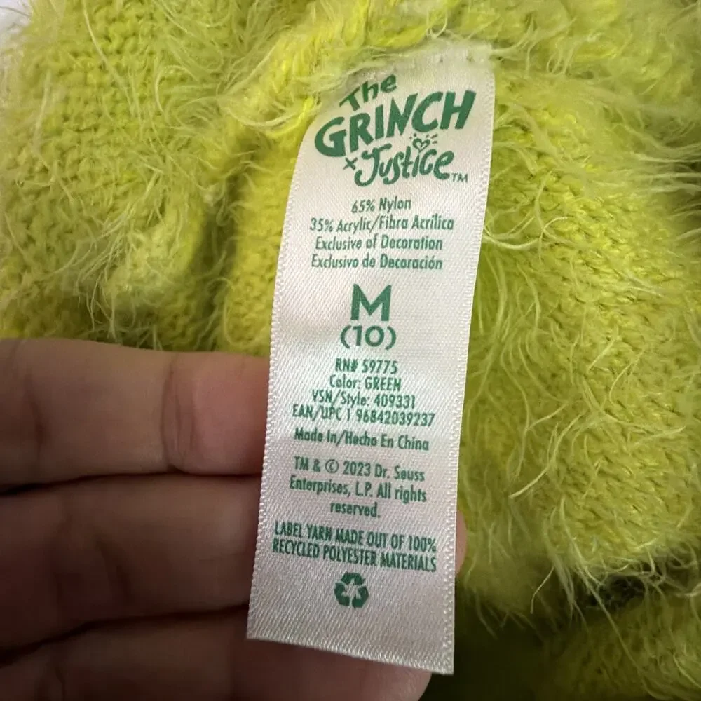 The Grinch Justice girls Green Fuzzy Sweater Grinch christmas girls medium 10